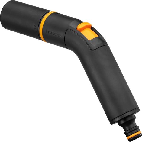Fiskars Pistolet Pulvérisateur à Douchettes multiples, 2 Fonctions, avec Schéma de Jet et de Rinçage, Débit réglable en continu, Taille universelle, Noir/Orange, 1052182