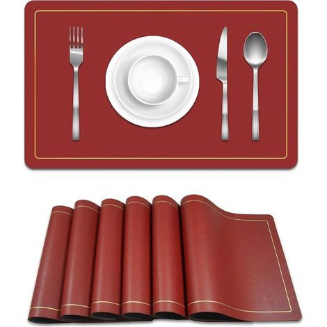 Lot de 6 sets de table antidérapants et résistants à la chaleur, imperméables et faciles à nettoyer, pour la cuisine. Noir/rouge. (1/3)