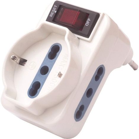 Adattatore Interruttore 1 Schuko 2 Bivalenti Spina 10A (Ecova Cod. 30173N)