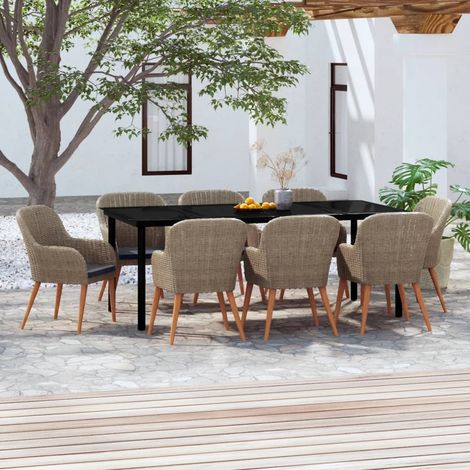 Juego de comedor de jardín 9 piezas y cojines marrón vidaXL (1/5)