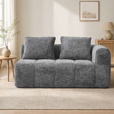 Canapé lounge chenille 158 cm gris moderne OKMYHOME (1/5)
