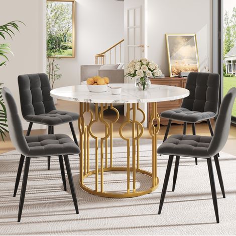 Set tavolo da pranzo 5 pezzi, tavolo rotondo Ø 100 cm, MDF, gambe in metallo, HAVRYA (1/5)