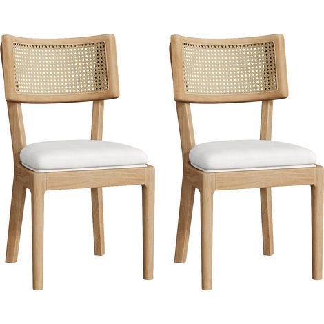 Set di 2 sedie da pranzo in legno con schienale in rattan e seduta in lino colore legno MODENUIT (1/5)