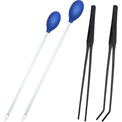 2 Pièces Coral Spot Feeder Long Tube Acrylique Poisson Marin Récif Outil et 2 Pièces Acier Inoxydable Droit et Courbé Aquarium Servir Pince Plante Récif Reptile Outil D'alimentation (1/5)