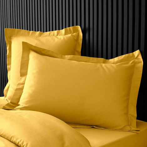 Lot de 2 taies d'oreiller en percale de coton 78 fils - 50 x 70 cm - Curry