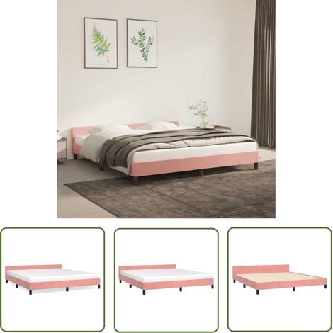 The Living Store Cadre de lit et tête de lit sans matelas rose 160x200cm velours - Cadre De Lit - Lit Double - Lit Rose - Lit Velours - Literie (1/5)