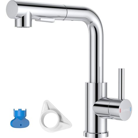 Robinet Cuisine, Mitigeur Cuisine avec Douchette Extractible Rotatif à 360°, avec 2 Modes de Pulvérisation Froid & Chaud Disponible, Acier Inoxydable (1/5)