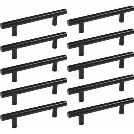 royaluxe - 10pcs 160 mm Noir En Acier Inoxydable Porte De Cuisine Cabinet T Bar Handle (1/3)
