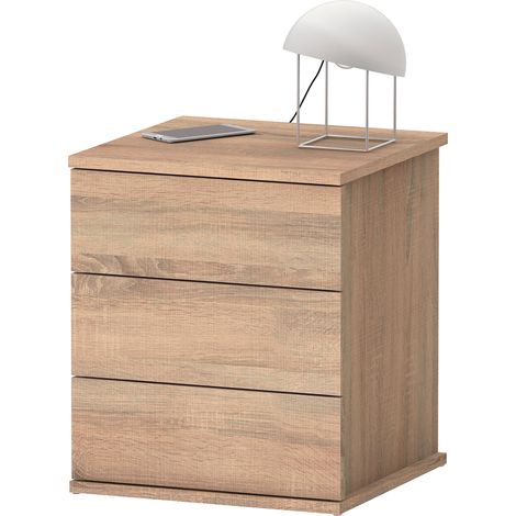 Briebe Serenade Mesita de Noche 3 Cajones, Mesilla Dormitorio Cajonera 48,5x41x40 cm (Alto x Ancho x Profundo)  Madera