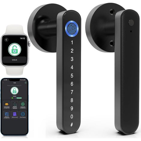 Serrure de porte intelligente – Serrure de porte intelligente 5 en 1, déverrouillage par empreinte digitale, code PIN, carte, clé et Bluetooth – serrure électronique adaptée à la maison, au bureau et (1/5)