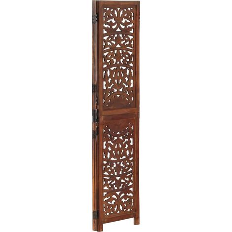vidaXL Biombo 3 paneles tallado a mano madera mango marrón 120x165 cm (1/2)