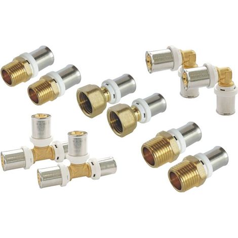 Assortiment de 10 raccords à sertir pour Multicouche Ø16 (droits, coudes et tés) (1/2)