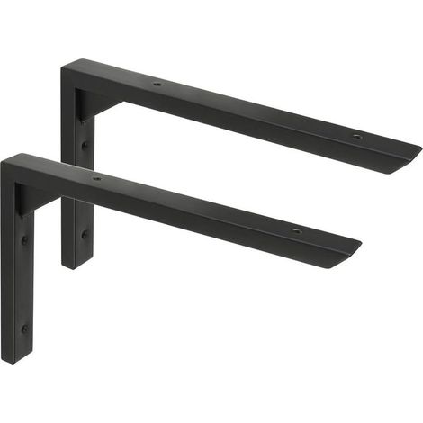 2 Pièces Equerre Etagere Murale Robustes de 25 CM, Supports d' Étagère Murale à Angle, Équerre Étagère Murale en Acier Inoxydable, Noir (1/5)