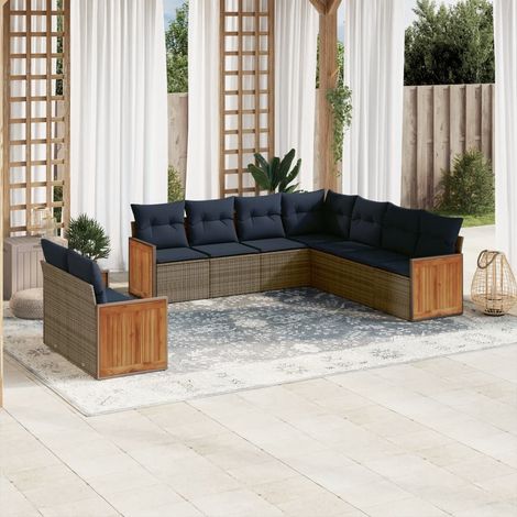 9-teiliges Gartensofa-Set mit Kissen, grau, Polyrattan (1/5)