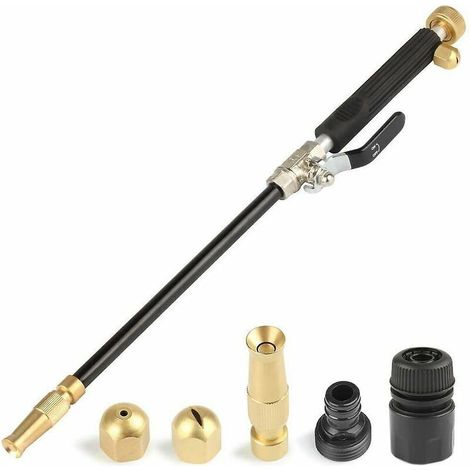 Nettoyeur haute pression Jet, buse de tuyau haute pression, lance de laveuse à pression, extrémité de tuyau d'arrosage extensible, pulvérisateur de nettoyage de vitres (Réglable + noir) (1/5)