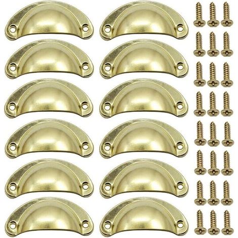 12 tiradores de puerta de concha retro dorados de 82 mm para cajón vintage con tornillos (1/4)