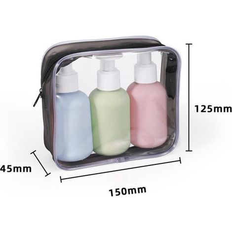 Set da viaggio in tre pezzi con prodotti da bagno da 100 ml,composto da una borsa da viaggio riutilizzabile,100 ml,Tappo a scatto 3 pezzi (1/5)