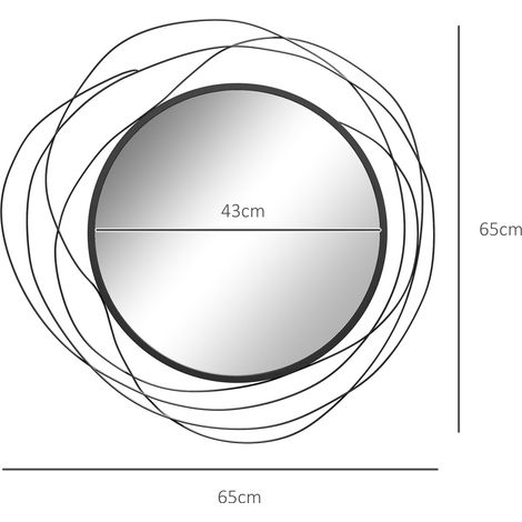 Miroir rond en métal filaire noir, décoration style moderne, diamètre Φ65 cm (1/5)