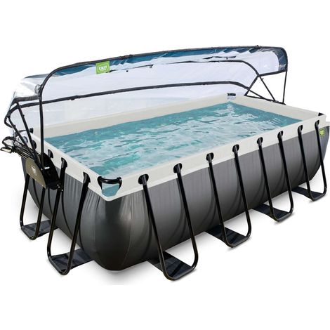 EXIT Black Leather Pool 400x200x100cm mit Sandfilterpumpe und Abdeckung und Wärmepumpe - schwarz (1/5)