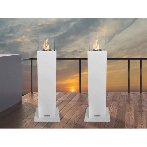 Dmora - Chimenea de bioetanol Dguazzin, Chimenea ecológica, Hogar sin humo, Calefactor de etanol, Made in Italy, 20x20 h110 cm, Blanco (1/3)