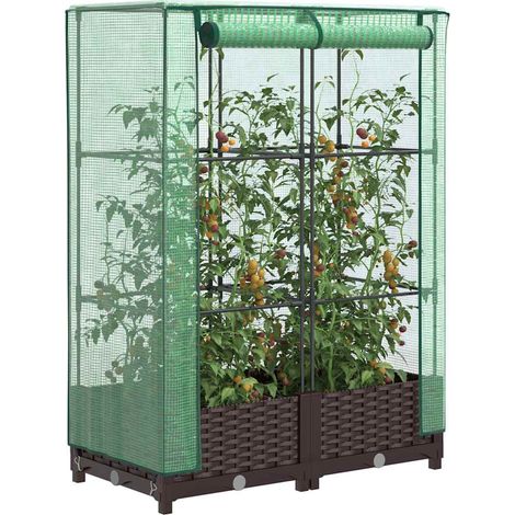 Hochbeet mit Gewächshaus-Aufsatz Rattan-Optik 80x40x123 cm