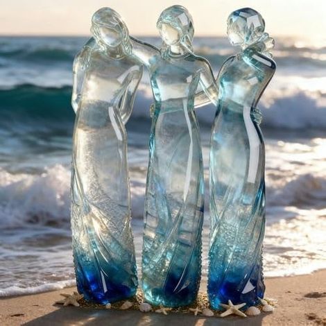 Sculpture Trois Soeurs - Résine Style Verre De Mer - Décoration Intérieure Et Cadeau Commémoratif - 1 Pièce (1/5)