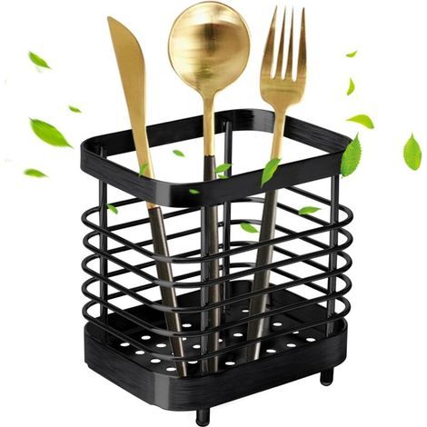 1 pcs Stainless Steel Cutlery Drainer, Metal Cutlery Holder, Kitchen Utensil Holder for Storing Knives, Forks, Spoons and Chopsticks in the Kitchen, Matte Black