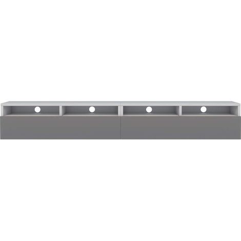 Meuble TV Moderne avec 2 tiroirs Blanc Mat/Gris Brillant 200 cm (1/5)