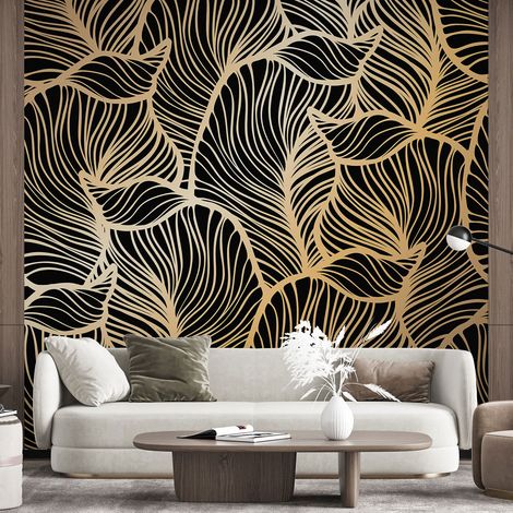 Papier peint panoramique - Feuilles d'orées - 130 cm x 130 cm (1/4)