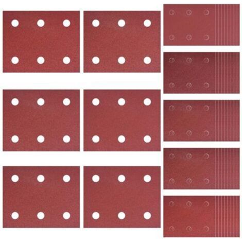 50 Stück Schleifpapier, 6-Loch-Schleifpapier, Körnung 40/60/80/100/120, rechteckiges Schleifpapier, zum Polieren und Entrosten, geeignet für Rechteckschleifer
