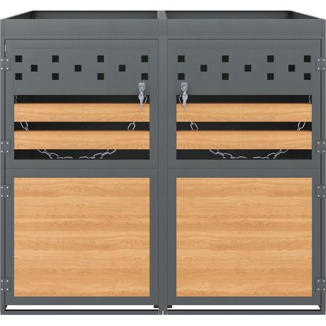 Box per bidoni della raccolta 2 posti con tetto fiorito, 120-240 L, antracite (1/5)