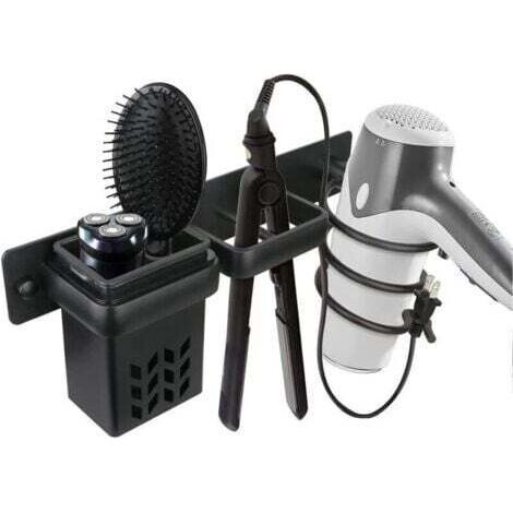 Porta asciugacapelli, portaoggetti da bagno, set di accessori per organizzare i capelli, supporto e piastra per capelli, mensola professionale in alluminio da parete con fori