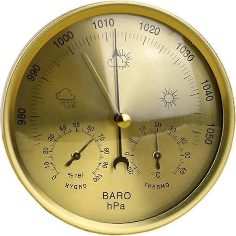 Station météo 3 en 1 en métal pour intérieur et extérieur : baromètre, thermomètre, hygromètre avec cadre en acier inoxydable