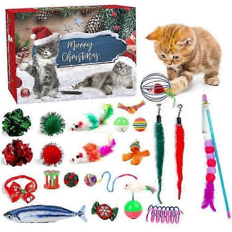 Calendrier de l'Avent pour chat. jouet interactif. compte à rebours de 24 jours. jouet de Noël pour chats. souris. balles. baguettes à plumes