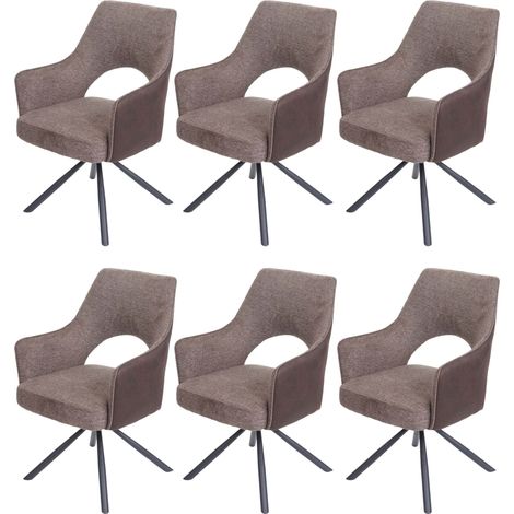 6er-Set Esszimmerstuhl HHG-651, Küchenstuhl Lehnstuhl, drehbar Auto-Position, Stoff/Textil MVG braun-dunkelbraun