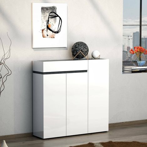 Zapatero Joji, Mueble para Calzado 10 Estantes, un Cajón Hecho en Italia, 26 Pares, 120x34x115h cm Blanco Brillante (1/5)