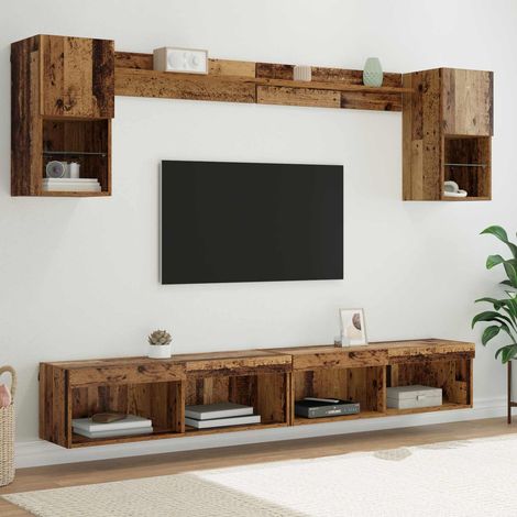 TV Wand Einheiten mit LED mit LED 6 pcs Altholz Holzwerkstoff