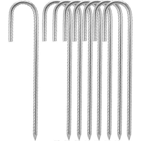 Lot de 8 piquets d'armature de 30 cm (12 pouces), piquets de sol robustes en acier galvanisé, ancrages de clôture, piquets de sol avec crochet, piquets de sol pour chapiteaux (1/5)