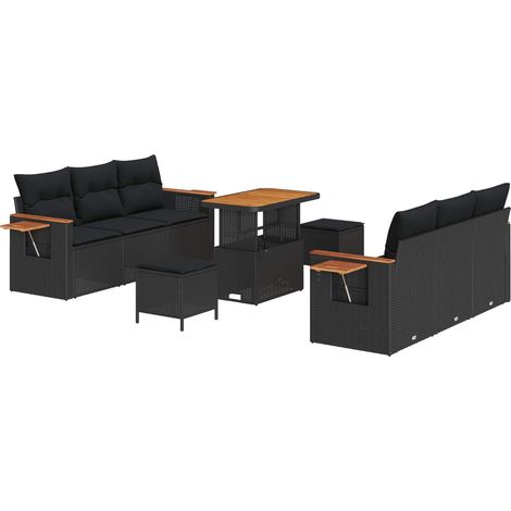 Maison Exclusive - Set Divano da Giardino con cuscino 11 pcs Nero polyrattan
