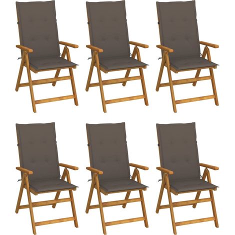 Lot de 6 Chaises de jardin pliables - Chaises d'extérieur pour terrasse/jardin avec coussins Bois d'acacia BV940657 - BonneVie (1/5)