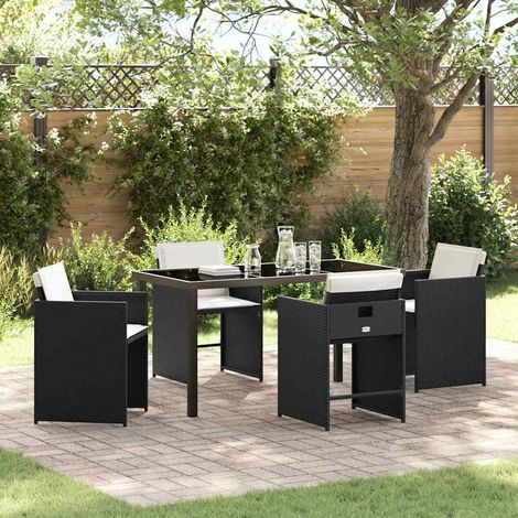 Garden Dining Set with Cushion Folding 5 pcs Black Poly rattan vidaXL