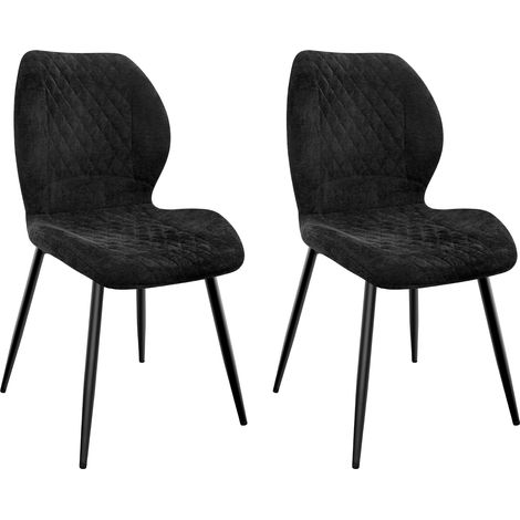Lot de 2 Chaises salle à manger,Pieds en métal et revêtement en à Motif Diamant,avec Coussin en éponge de lin-Noir. (1/5)
