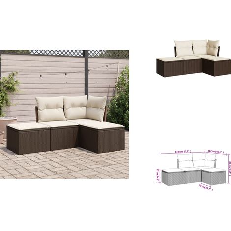 Salon de jardin 4 pcs avec coussins marron résine tressée - Salon De Jardin - Mobilier De Jardin - Salon Extérieur - Ensemble De Canapés - Canapé D'angle (1/3)