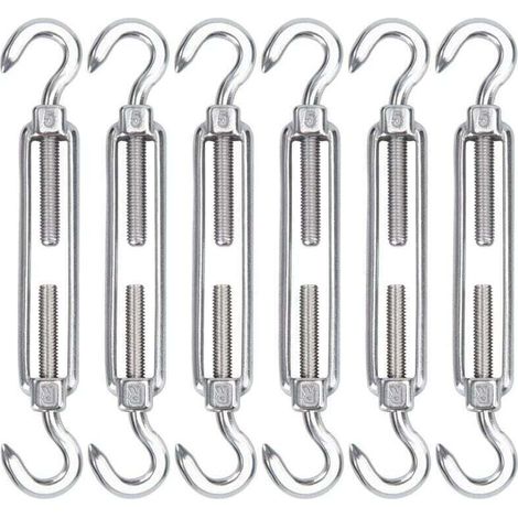 M5 Tendeur Cable Acier Inoxydable, Lot de 6 Tendeur de Fil Crochet et Crochet Réglable Heavy Duty Tension Hook & Hook pour Corde Cable Fil à Linge, Grillagefor Sun Shade Installation
