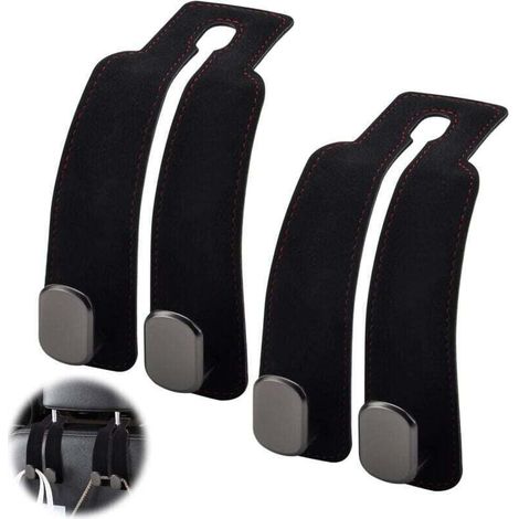 2 ganci poggiatesta per auto, XU, ganci universali per sedili auto, supporto gancio poggiatesta per sedile posteriore, accessori interni, appendiabiti (nero)-Crezuo