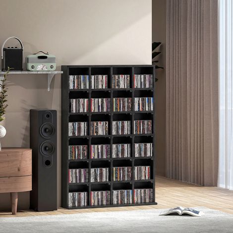 Mobile portaoggetti multimediale per 456 CD/336 DVD - libreria in legno con ripiani regolabili, 89 x 130,5 cm, nero
