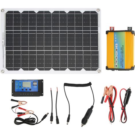 Kit solaire portable 300W onduleur 18W 18V panneau solaire 30A 12V 24V contrôleur jaune convertisseur 12V vers 220V (1/5)