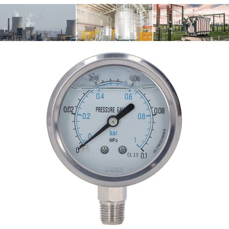 Stoßfestes Manometer aus Edelstahl für Öl, Wasser, Industrie/Haushalt, stoßfestes Radialmanometer, Vakuummanometer (00,1 MPa) (1/5)