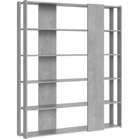 Bibliothèque moderne en bois Kivaly 178 cm-Gris ciment-Largeur 178 cm (1/5)
