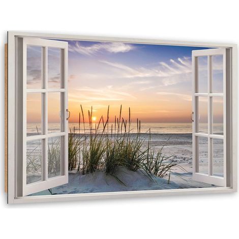 Quadro deco panel, Finestra con vista sulla spiaggia - 60x40 (1/5)